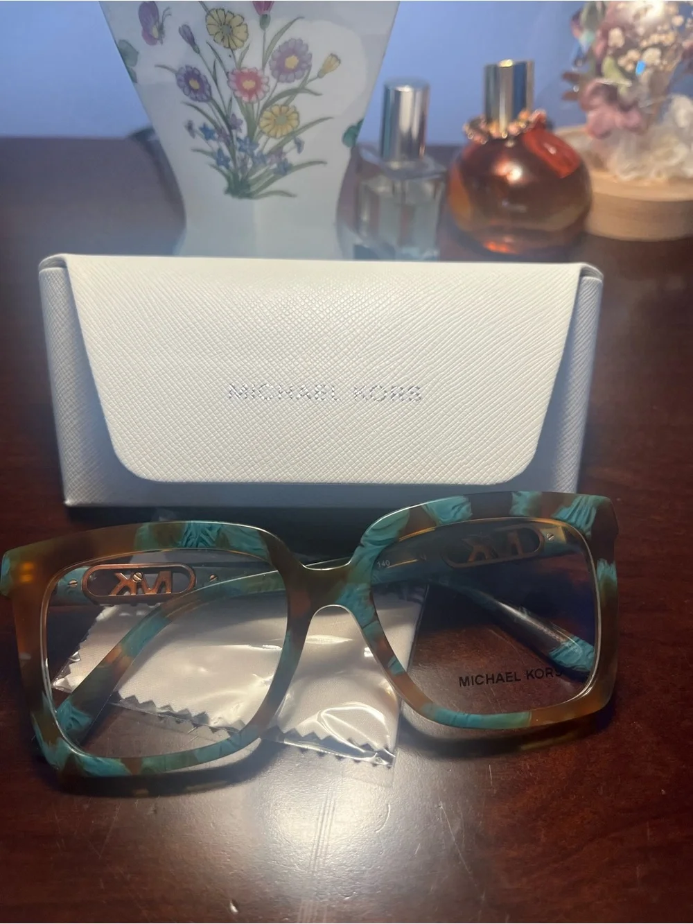 Michael Kors Kids Turquoise and Brown Patterned Square Eyeglasses Brand New